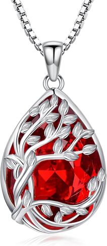 TOUPOP Tree of Life Birthstone Necklace 925 Sterling Silver Family Tree Crystal Pendant Birthday Jewelry Christmas Gifts for Women Her in Saudi Arabia
