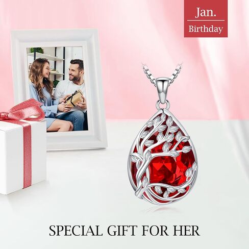 TOUPOP Tree of Life Birthstone Necklace 925 Sterling Silver Family Tree Crystal Pendant Birthday Jewelry Christmas Gifts for Women Her in Saudi Arabia