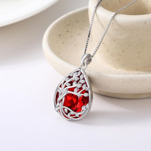 TOUPOP Tree of Life Birthstone Necklace 925 Sterling Silver Family Tree Crystal Pendant Birthday Jewelry Christmas Gifts for Women Her in Saudi Arabia