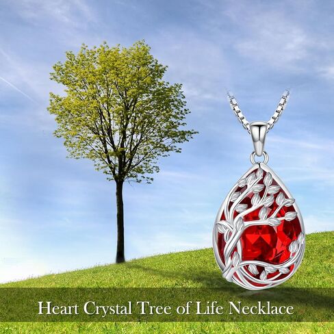 TOUPOP Tree of Life Birthstone Necklace 925 Sterling Silver Family Tree Crystal Pendant Birthday Jewelry Christmas Gifts for Women Her in Saudi Arabia
