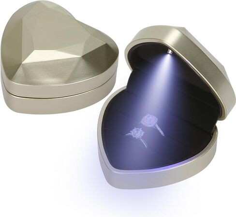LETURE Heart Shaped Wedding Ring Gift Box with LED Light, Double Ring Boxes with 2Slots for Engagement Proposal Ceremony, Small Jewelry Holder Display Case for Women Girl (Black) in Saudi Arabia