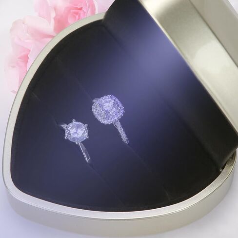 LETURE Heart Shaped Wedding Ring Gift Box with LED Light, Double Ring Boxes with 2Slots for Engagement Proposal Ceremony, Small Jewelry Holder Display Case for Women Girl (Black) in Saudi Arabia