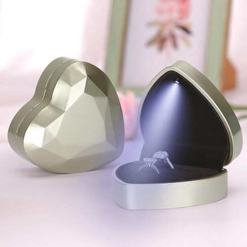 LETURE Heart Shaped Wedding Ring Gift Box with LED Light, Double Ring Boxes with 2Slots for Engagement Proposal Ceremony, Small Jewelry Holder Display Case for Women Girl (Black) in Saudi Arabia