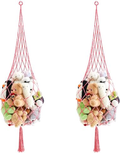 Tioncy 2 Sets Stuffed Animal Storage Organizers Stuffed Animal Hammock Corner Ceiling Hanging Net Macrame Toy Display Plush Toy Holder Wall Mounted for Bedroom Playroom in Kuwait