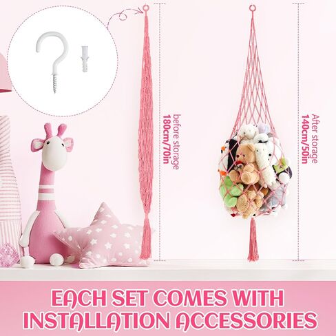 Tioncy 2 Sets Stuffed Animal Storage Organizers Stuffed Animal Hammock Corner Ceiling Hanging Net Macrame Toy Display Plush Toy Holder Wall Mounted for Bedroom Playroom in Kuwait