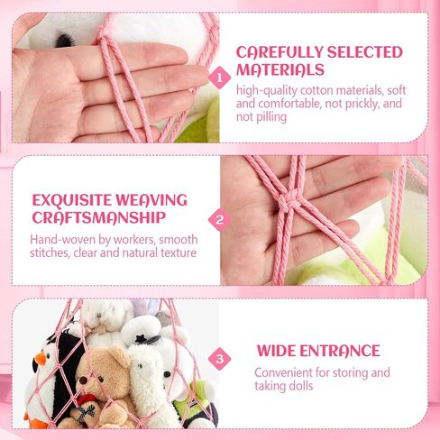 Tioncy 2 Sets Stuffed Animal Storage Organizers Stuffed Animal Hammock Corner Ceiling Hanging Net Macrame Toy Display Plush Toy Holder Wall Mounted for Bedroom Playroom in Kuwait