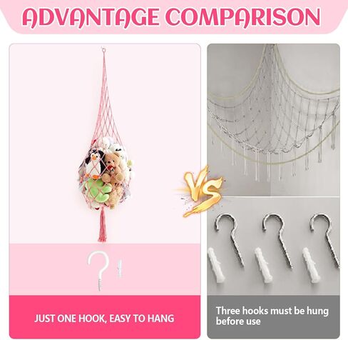 Tioncy 2 Sets Stuffed Animal Storage Organizers Stuffed Animal Hammock Corner Ceiling Hanging Net Macrame Toy Display Plush Toy Holder Wall Mounted for Bedroom Playroom in Kuwait