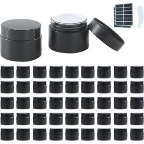 2Oz Small Glass Jars with Lids, 45Pack Lotion Container, Cosmetic Containers, Little Travel Jars for Creams with Mini Spoon, Black Label (Matte Black) in Saudi Arabia