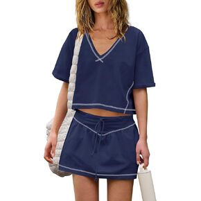 طقم تدريب نسائي من Nirovien مكون من قطعتين ملابس رياضية صيفية بأكمام قصيرة وتنورة مع مجموعة شورت in Kuwait