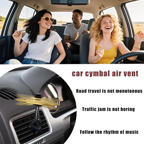 Car Cymbal Air Vent Decor - Alloy Steel Drum with Anti-Fall Clip, 360° Swivel Head, Black & Gold Finish, Anti-Rattle Design & Cleaning Cloth Included (1 Pack) in Saudi Arabia