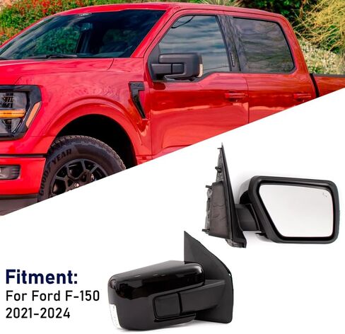 لسيارة Ford F150 2021-2024 مجموعة مرآة الباب مطلية باللون الأسود قابلة للطي يدويًا مع ضوء إشارة الانعطاف، ضوء البركة، مستشعر حرارة زجاجي للبقع العمياء، 13 دبابيس RH جانب الركاب (غير محكم) in Saudi Arabia