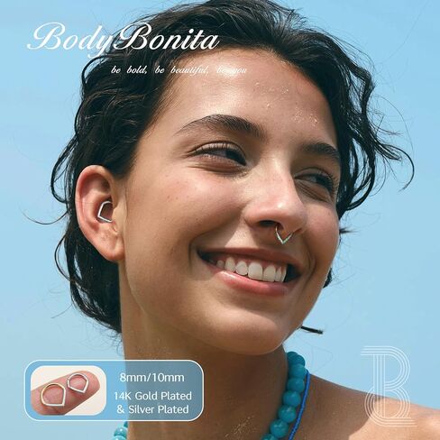 BodyBonita Opal 16G Septum Rings Teardrop - 316L Surgical Steel Hinged Nose Rings Hoops Septum Clicker Hypoallergenic Conch Helix Piercing Jewelry Daith Cartilage Earring Pink/Blue/White Opal-10 mm/8 mm Silver/Gold Plated in Kuwait