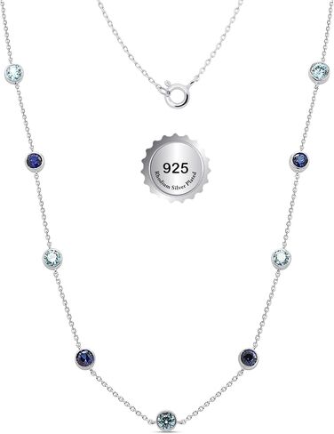 1.25cttw Round Lab-Created Multi-Gemstone Station Necklace for Womens in Solid 925 Sterling Silver 14K White Gold Plated Women's Jewelry (18") in Saudi Arabia