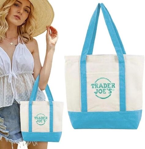 حقيبة يد صغيرة من القماش الباستيل للبالغين من Trader Joe (الكمية 1) لون أزرق فاتح in Saudi Arabia