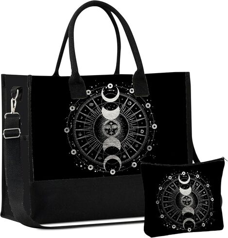 InnoBeta Astrology Witchy Gifts, Moon Tote Bag for Women, Top Zipper Closure and Shoulder Strap, Perfect Gifts for Birthday, Thanksgiving, Christmas in Saudi Arabia