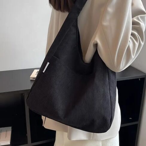 Fashion Corduroy Tote Bag for Women, Large Capacity Shoulder Bag, Solid Color Casual Handbag with Pockets in Saudi Arabia