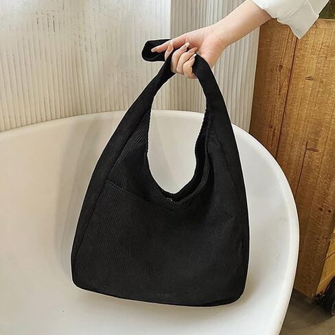 Fashion Corduroy Tote Bag for Women, Large Capacity Shoulder Bag, Solid Color Casual Handbag with Pockets in Saudi Arabia