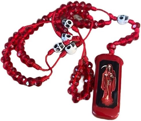 Santa Muerte thread rosary. Rosario de hilo de la Santa Muerte. (Red) Jewelry joyeria accesorios in Saudi Arabia