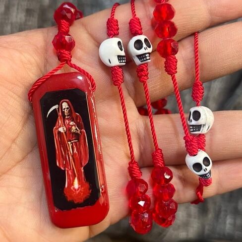 Santa Muerte thread rosary. Rosario de hilo de la Santa Muerte. (Red) Jewelry joyeria accesorios in Saudi Arabia
