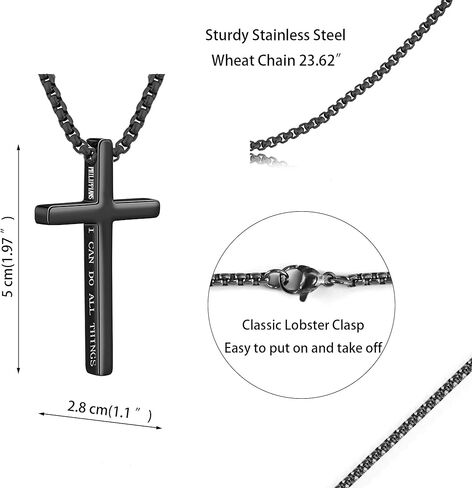قلادة صليب للرجال، فضي/ذهبي/أسود للرجال قلادات متقاطعة من الفولاذ المقاوم للصدأ سلسلة قلادة متقاطعة هدايا بسيطة للرجال in Kuwait