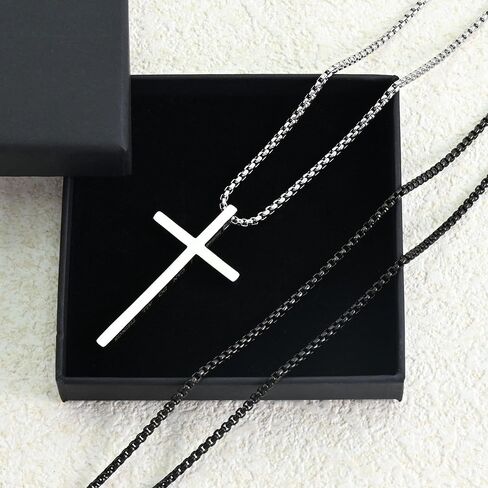قلادة صليب للرجال، فضي/ذهبي/أسود للرجال قلادات متقاطعة من الفولاذ المقاوم للصدأ سلسلة قلادة متقاطعة هدايا بسيطة للرجال in Kuwait