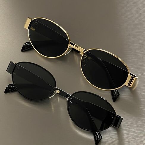 Oval Sunglasses for Women Men Fashion Gold Metal Frame Sun Glasses in Saudi Arabia