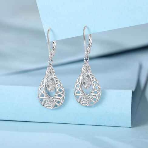 Celtic Earrings Sterling Silver Religious Irish Celtic Knot Teardrop Dangles Jewelry Baptism Gifts for Women Wife Friends in Kuwait