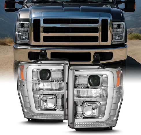 AKKON - For 2008-2010 F250 F350 F450 F550 Superduty Black LED Tube Projector المصابيح الأمامية للسائق + زوج الركاب in Saudi Arabia
