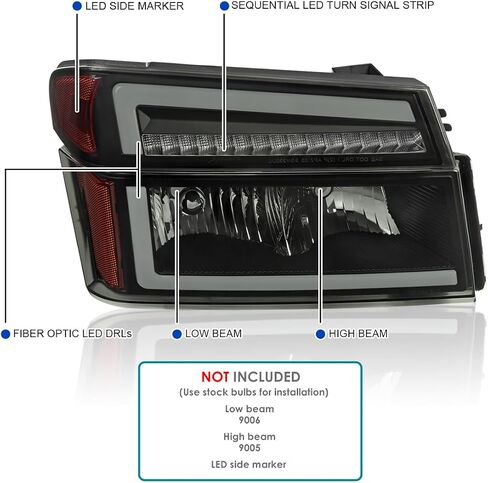 SPEC-D ضبط المصابيح الأمامية السوداء + أضواء الزاوية مع أنبوب LED متوافق مع 2004-2012 تشيفي كولورادو، جي إم سي كانيون يسار + مجموعة مصابيح الرأس اليمنى in Saudi Arabia