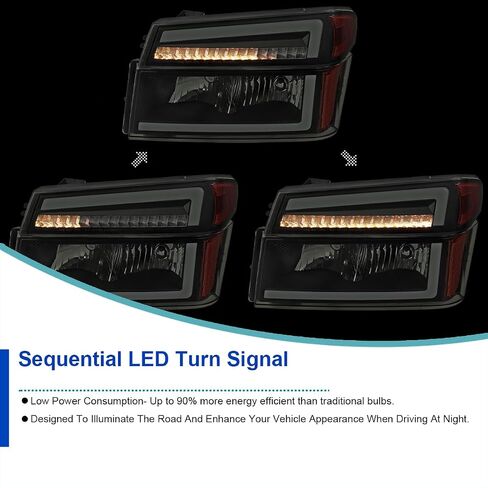 SPEC-D ضبط المصابيح الأمامية السوداء + أضواء الزاوية مع أنبوب LED متوافق مع 2004-2012 تشيفي كولورادو، جي إم سي كانيون يسار + مجموعة مصابيح الرأس اليمنى in Saudi Arabia