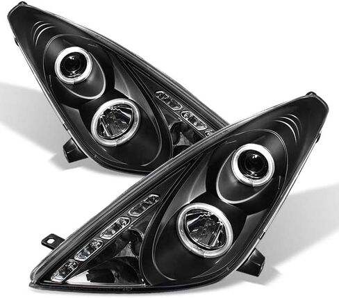 AKKON - For Toyota Celica Black Bezel Dual Halo Projector DRL LED Headlights Driver/Passenger Replacement Lamps in Kuwait