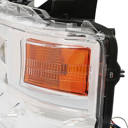 HECASA Pair Projector Headlight Compatible with 2015-2019 Chevy Silverado 2500 HD 3500 HD Replacement for GM2503416 GM2502416 w/LED Tube DRL Front Headlamp - Clear Lens Chrome Housing in Saudi Arabia