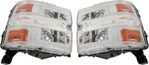 HECASA Pair Projector Headlight Compatible with 2015-2019 Chevy Silverado 2500 HD 3500 HD Replacement for GM2503416 GM2502416 w/LED Tube DRL Front Headlamp - Clear Lens Chrome Housing in Saudi Arabia