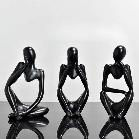 Gold Thinker Statues Home Decor, Set of 3 Pcs White Resin Trendy Abstract Art Sculpture Collectible Figurines Home Office Coffee Shops Desktop Decoration Aesthetic Ornaments in Saudi Arabia