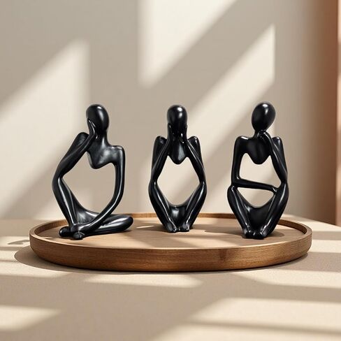 Gold Thinker Statues Home Decor, Set of 3 Pcs White Resin Trendy Abstract Art Sculpture Collectible Figurines Home Office Coffee Shops Desktop Decoration Aesthetic Ornaments in Saudi Arabia
