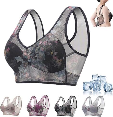 Ellebloam - Ice Silk Lace Everyday Cooling Comfort Bra,Elle Bloam Bras for Senior Women,Lace Buttonless Comfortable Bra in Saudi Arabia