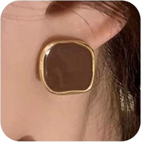 Vintage Black Enamel Square Earrings for Women Fashion Two Tone Gold Stud Dripping Oil Dangle Earring Trendy Formal Aesthetic Statement Jewelry Rectangle Gifts in Saudi Arabia