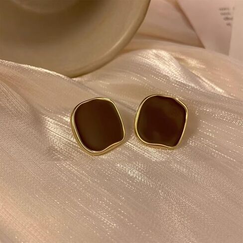 Vintage Black Enamel Square Earrings for Women Fashion Two Tone Gold Stud Dripping Oil Dangle Earring Trendy Formal Aesthetic Statement Jewelry Rectangle Gifts in Saudi Arabia