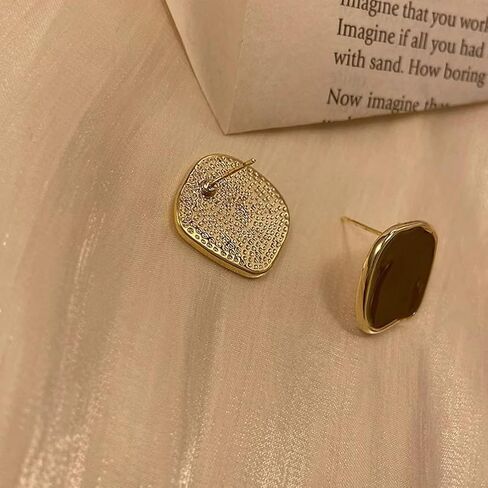 Vintage Black Enamel Square Earrings for Women Fashion Two Tone Gold Stud Dripping Oil Dangle Earring Trendy Formal Aesthetic Statement Jewelry Rectangle Gifts in Saudi Arabia