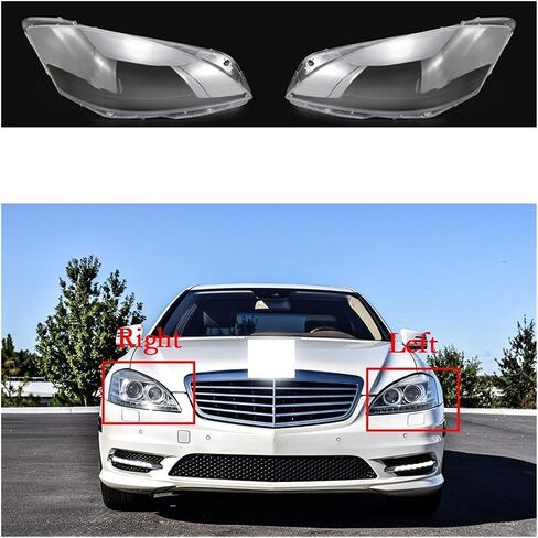 غطاء المصباح الأمامي للسيارة متوافق مع Benz S-class W221 2010 2011 2012 2013 غطاء المصباح الأمامي الأيسر/الأيمن عدسة زجاجية شفافة ملحقات السيارة (يسار) in Kuwait