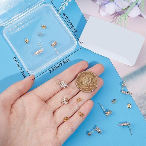 Beebeecraft 1 صندوق 12 قطعة 2 أنماط زهرة مسمار النتائج 18K الذهب مطلي مكعب زركونيا كريستال زهر ورقة أقراط ترصيع مع حلقة متدلية وصواميل الأذن لصنع المجوهرات القرط النتائج in Saudi Arabia