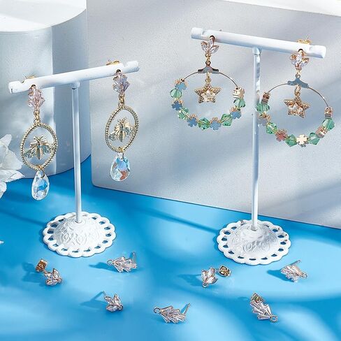 Beebeecraft 1 صندوق 12 قطعة 2 أنماط زهرة مسمار النتائج 18K الذهب مطلي مكعب زركونيا كريستال زهر ورقة أقراط ترصيع مع حلقة متدلية وصواميل الأذن لصنع المجوهرات القرط النتائج in Saudi Arabia