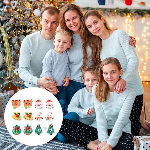 6 Pairs Christmas Plastic Earrings, Cute Xmas Theme Elk Snowman Tree Bell Stud Earrings Holiday Jewelry for Sensitive Ears Women in Saudi Arabia