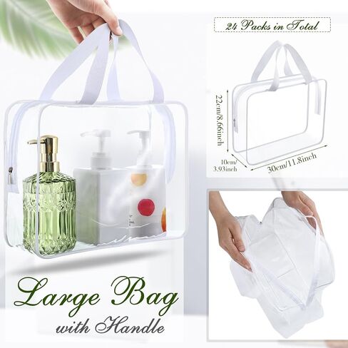 Kacctyen 24 Pcs Large Storage Bags, Reusable PVC Clear Makeup Bag Bulk Waterproof PVC Clear Plastic Toiletry Bag Organizing Cosmetic Clothes Tote Pouch for Travel Women Men(White) in Saudi Arabia