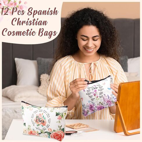 Kacctyen 24 Pcs Spanish Christian Cosmetic Bags Bulk Mother's Day Church Gifts Spanish Christian Gifts for Women Bible Verse Pencil Pouch Makeup Bag Regalos Religiosos Para Mujer (Classic Style) in Kuwait