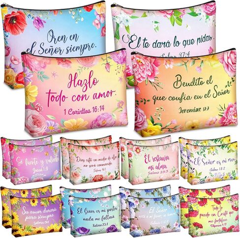 Kacctyen 24 Pcs Spanish Christian Cosmetic Bags Bulk Mother's Day Church Gifts Spanish Christian Gifts for Women Bible Verse Pencil Pouch Makeup Bag Regalos Religiosos Para Mujer (Classic Style) in Kuwait