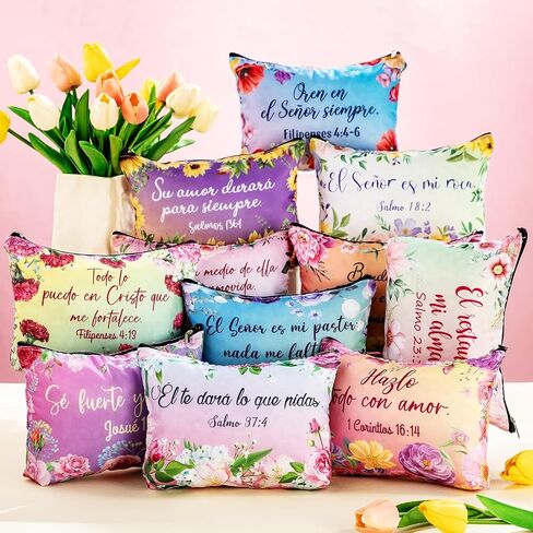 Kacctyen 24 Pcs Spanish Christian Cosmetic Bags Bulk Mother's Day Church Gifts Spanish Christian Gifts for Women Bible Verse Pencil Pouch Makeup Bag Regalos Religiosos Para Mujer (Classic Style) in Kuwait