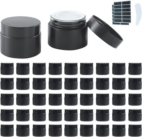 2Oz Small Glass Jars with Lids, 45Pack Lotion Container, Cosmetic Containers, Little Travel Jars for Creams with Mini Spoon, Black Label (Matte Black) in Saudi Arabia