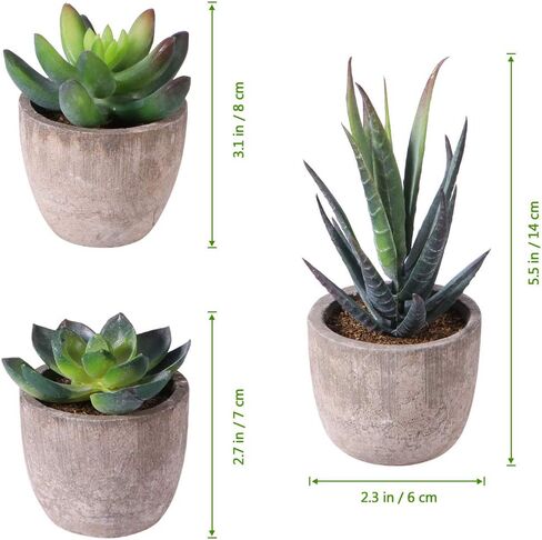 Ounona 3pcs Artificial Succulent Plants Set with Pots - Realistic Faux Mini Succulents for Home, Office, and Aesthetic Decor - Perfect for Desk, Living Room, and Bathroom in Saudi Arabia