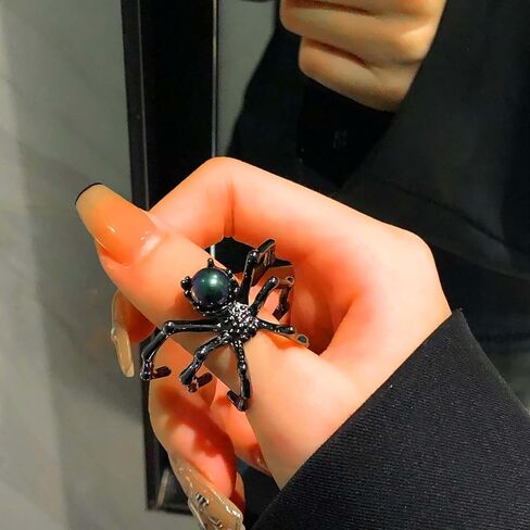 Gothic Moonstone Spider Ring Halloween Spider Ring Black Spider Finger Ring Big Spider Open Ring Adjustable Spider Statement Ring Jewelry for Women in Saudi Arabia